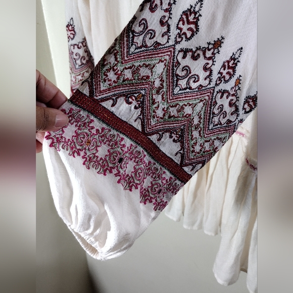 Free People Wild One Embroidered Balloon Sleeves Oversized Mini Dress Size M - Picture 5 of 9